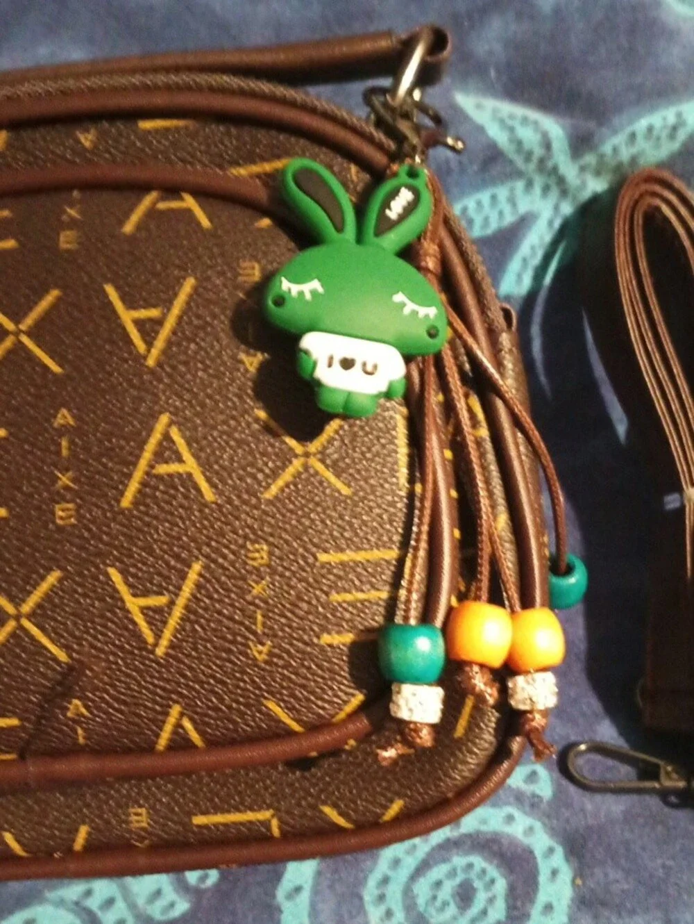 Brown Crossbody Bag with Yellow Monogram Accent